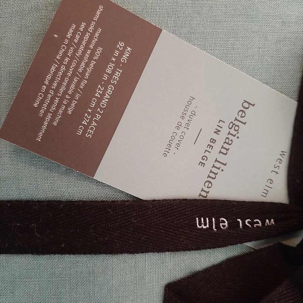 West Elm KING Belgian Flax Linen Duvet Cover & 2 KING shams Peacock